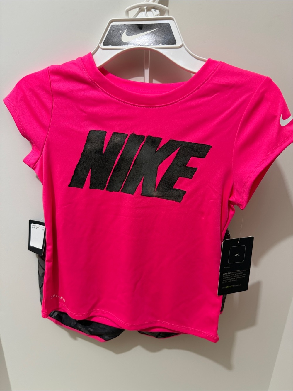 Nike Kids' Hot Pink Dri-FIT Logo Tee and shorts set